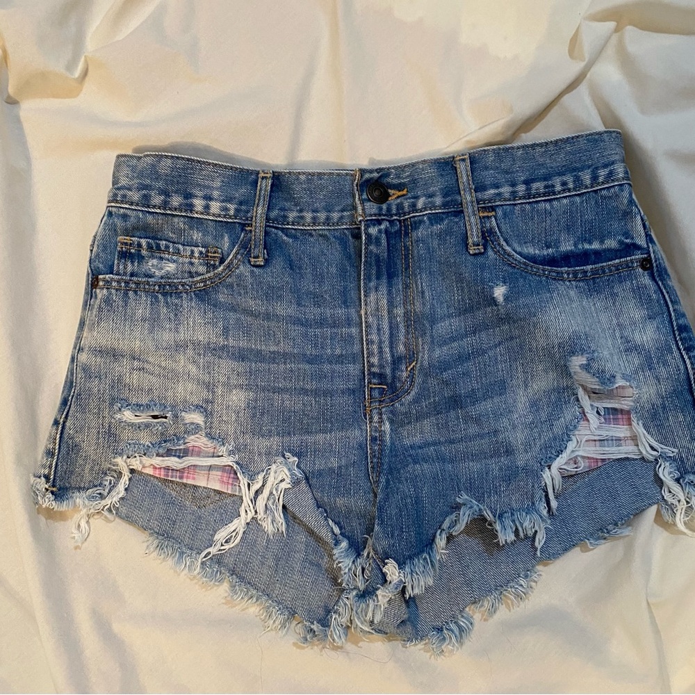 Abercrombie & Fitch Cutoff Distressed Denim Shorts Sz 27 Front Zipper & Button